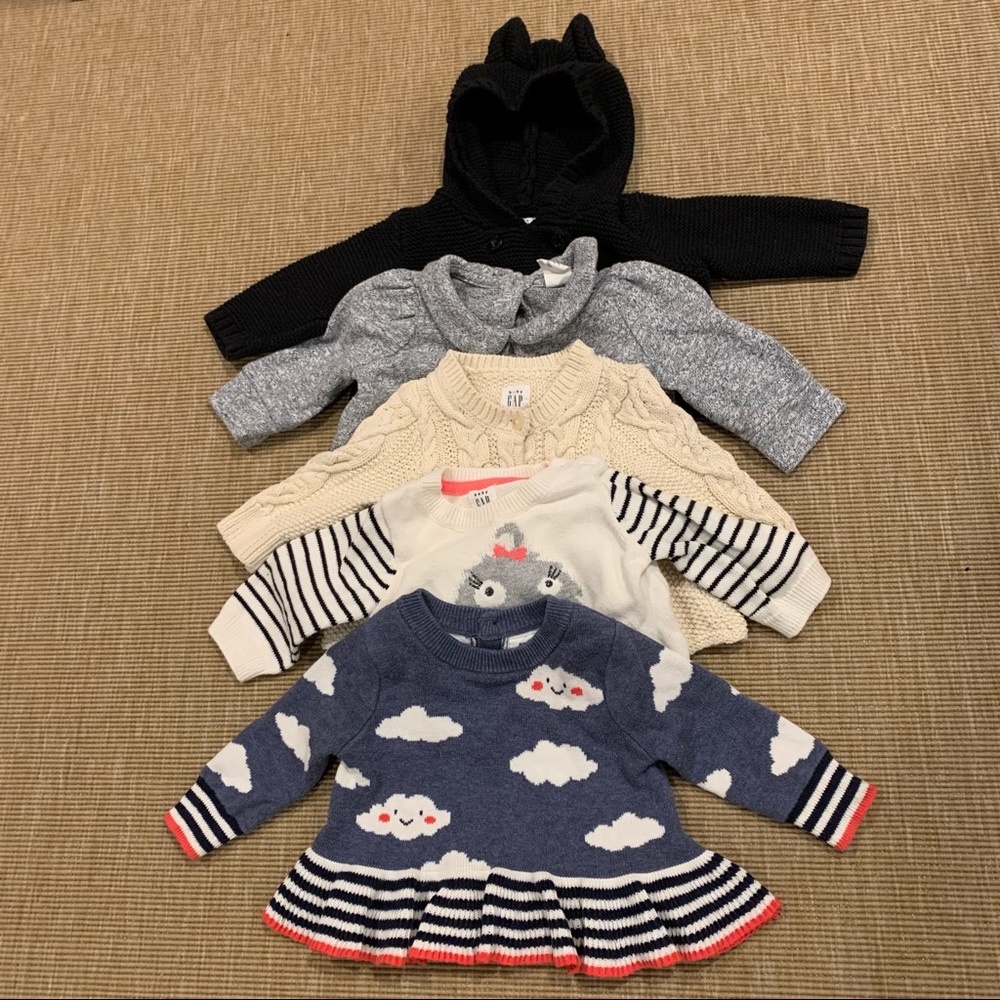 Baby GAP | Adorable Baby Girls’ Cardigans + Sweaters, Set of FIVE, 0-3 months